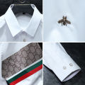 Trendy Long Sleeve Shirt Men2023Spring and Autumn New Bee Embroidered Casual Large Size Striped Contrast Color Shirt. 