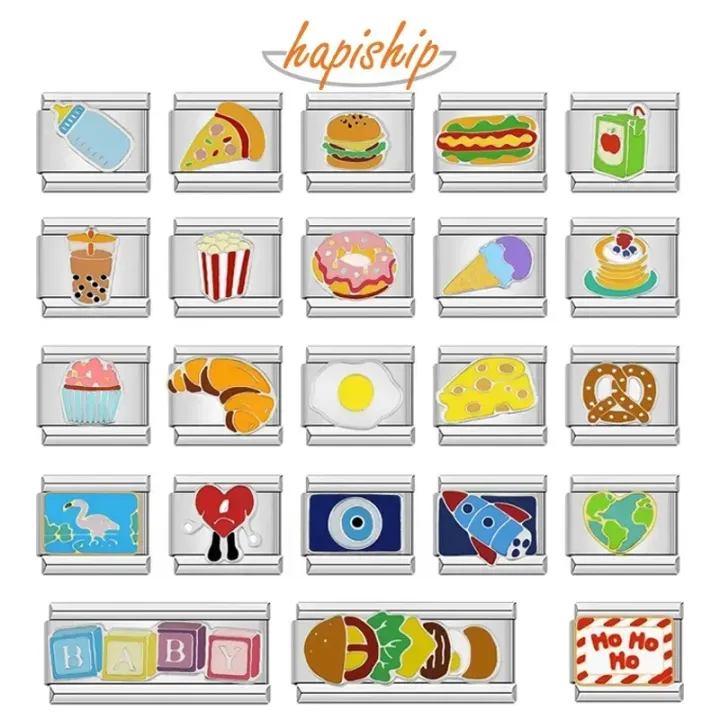 Hapiship  New Fashion Food Hamburger Ice Cream Charm Italian Links Fit 9mm Bracelet Stainless Steel Jewelry DIY Making DJ585