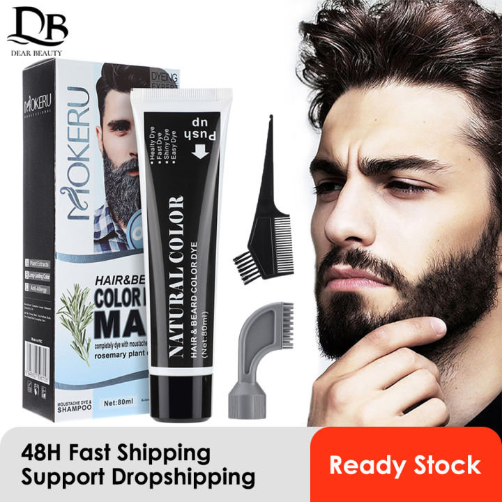 Men's Hair Dye Black Beard Dye Cream with Comb 80ml Rosemary Natural Black Beard Dye Shampoo Pure Plant-Based Instant Dye Cream