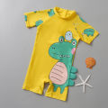 Yfashion Boys One-piece Sunscreen suit Quick Dry Short Sleeve Cartoon Dinosaur Baby Pattern suit With Hidden Zipper Design color. 