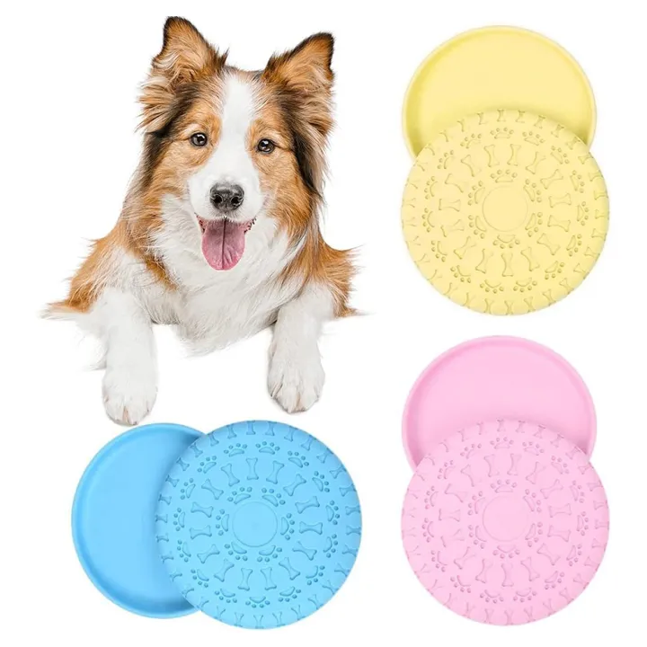Dog Toy Disk Dog Flying Disc Rubber Round Soft Lightweight Bite-Proof Flexible Disc Dog Toys Dog Teething Toy Puppy Flyer Textured