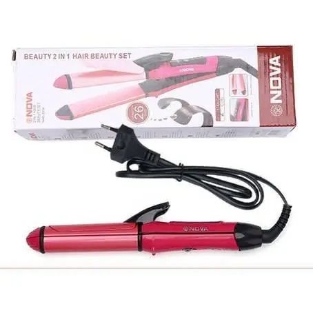 Nova Beauty 2 In 1 Hair Beauty set Professional Pink Aluminum Sheet Nova Ceramic Coating Straightener and Curler Hair Beauty Set Hair Roller Hair Curler and Hair Straightener perfected for salon use, ideal for personal use at home