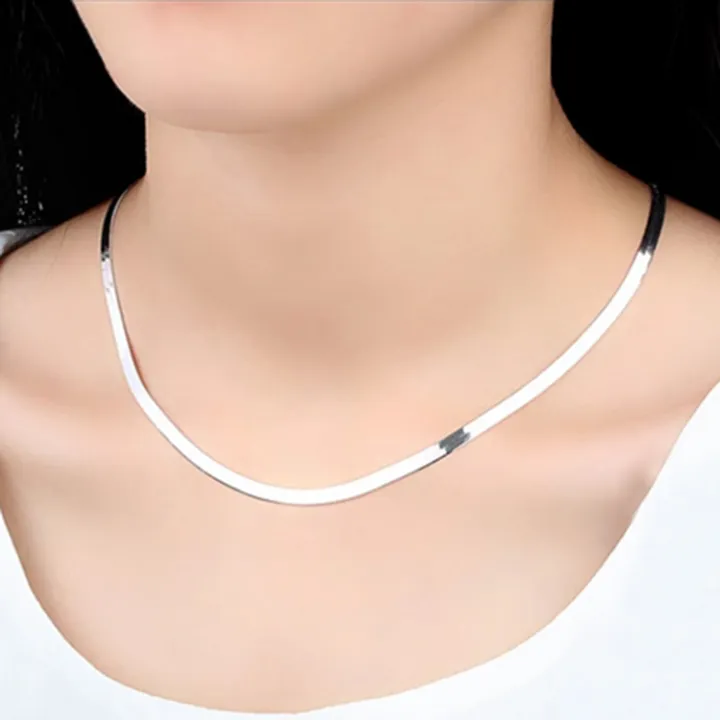 Plating%20Silver%20Flat%20Blade%20Snake%20Chain%20Necklaces%20For%20Men%20Women%20Short%20Paragraph%20Clavicle%20Chain%20-%20Image%205