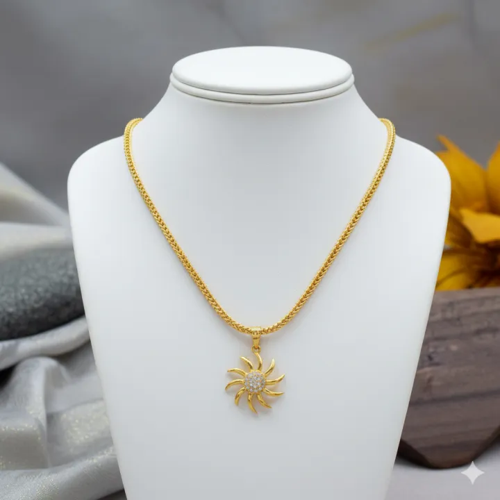Gold%20Plated%2018/24%20Inch%202.5mm%20Singapore%20square%20fox%20chain%20with%20Sun%20Pendant%20chain%20for%20women%20-%20Image%204