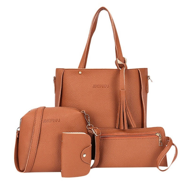 9 Colors Ladies Leather Bag Set 4pcs Shoulder Bag Handbag Messenger Bag Set Daraz.lk