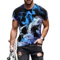 Summer men's short sleeved 3D printed polyester o-neck casual color pattern loose top T-shirt oversized. 