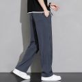 Draping Ice Silk Casual Pants Men's Summer Thin Loose Straight Fashion Men's Clothing Sports Wide Legs Boys Long Pants. 