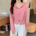 Yfashion Women Cotton Long Sleeves Hoodie Sweet Solid Color Casual Loose Sweatshirt Trendy Full Zipper Cardigan Sweater. 