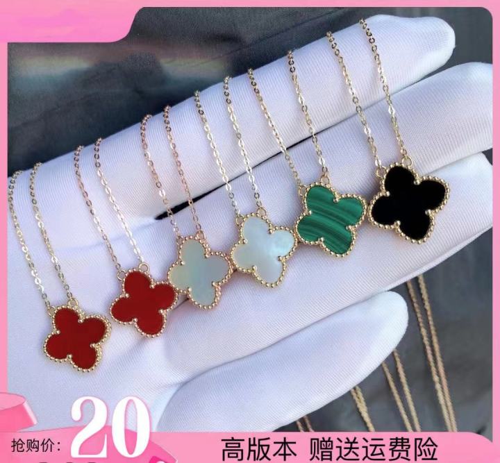 High%20Version%20V%20Gold%20Clover%20Necklace%20Women's%2018K%20Double-Sided%20Natural%20Carnelian%20Pendant%20Clavicle%20Chain%20Saturn%20Live%20Supply%20-%20Image%206