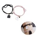 Trendy Black and White Halloween Couple Bracelets with Love Heart Pendant - Adjustable Rubber Band, Matching Set. 