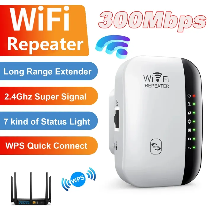 Wireless WiFi Repeater 300Mbps WiFi Extender Amplifier Booster Router 802.11N WPS Long Range 7 Status Light WiFi Repeater for PC and mobile phones smart tv
