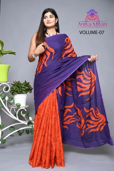 Cotton Batik Saree with Blouse - Anika Milan 6.5 meter 100% Cotton Saree with Jacket Piece High Quality