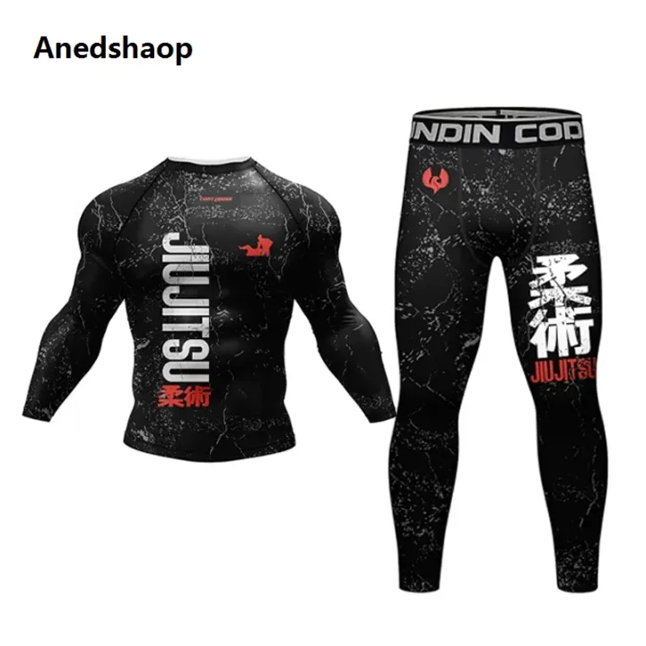 Anedshaop%20New%20Jiu%20Jitsu%20Rashguard%20MMA%20T-shirt%20+Pants%20For%20Men%204PCS/Set%20Brazilian%20Profesional%20Grappling%20Bjj%20Boxing%20Rash%20Guard%20Sport%20Clothing%20Gym%20Shorts%20-%20Image%204