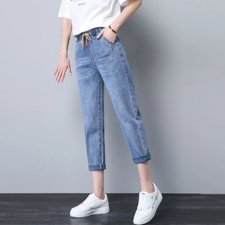 Women's%20Elastic%20Waist%20Jeans%202024%20Spring%20and%20Summer%20New%20Light%20Blue%20Small%20Dad%20Harem%20Pants%20-%20Image%205