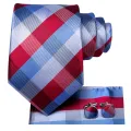 Red Light Blue Pliad 2023 New Elegant Mens Ties Hanky Cufflink Silk Necktie For Men Wedding Party Business Fashion Brand Hi-Tie. 