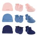 Autumn 5Pcs Set Newborn Baby Cotton Warm Beanie Hat and Mittens Set Solid Candy Color Stretchy Infant Warm Cap Gloves Foot cover. 