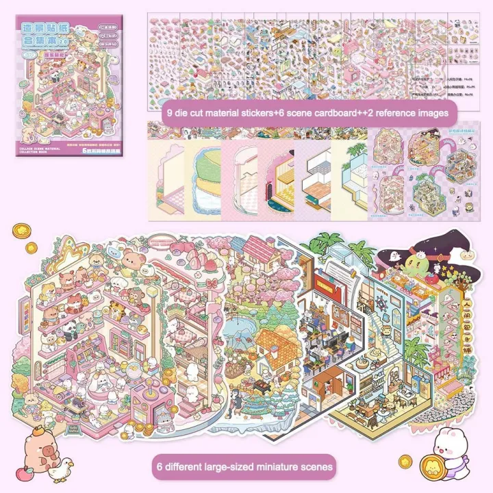 6Pcs Cartoon DIY Miniature Scene Collection Visual Stacking 3D ...
