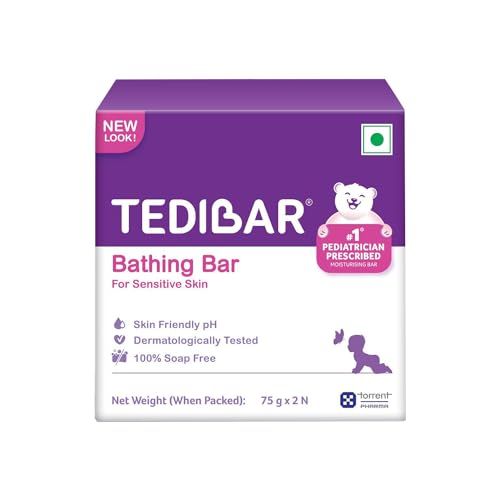 CURATIO Tedibar Bathing Bar for Babies’ Sensitive Skin Pack of 2 - 75gms | Skin-Friendly pH 5.5| Gentle Soap-Free Formula| Prevents Dryness & Rashes| Keeps Baby’s skin Soft, Supple & Healthy (FROM INDIA)SAB