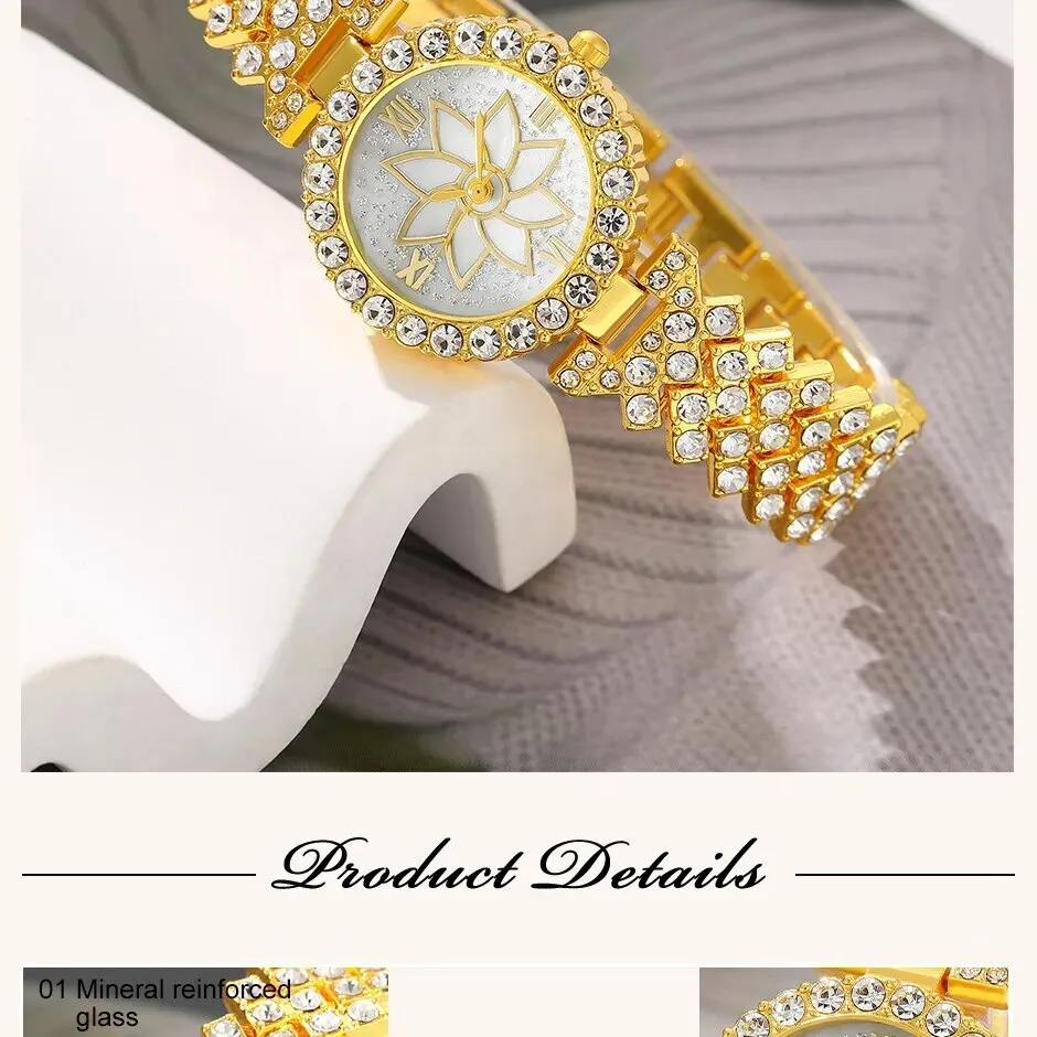 Fopul Mall Trendy Women's 5PCS Set: Jewelry Watches, Rhinestone