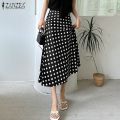 ( ) ZANZEA Korean Style Women's Skirts Office OL Elegant High Waist Polka Dots Midi Fishtail Overskirts. 