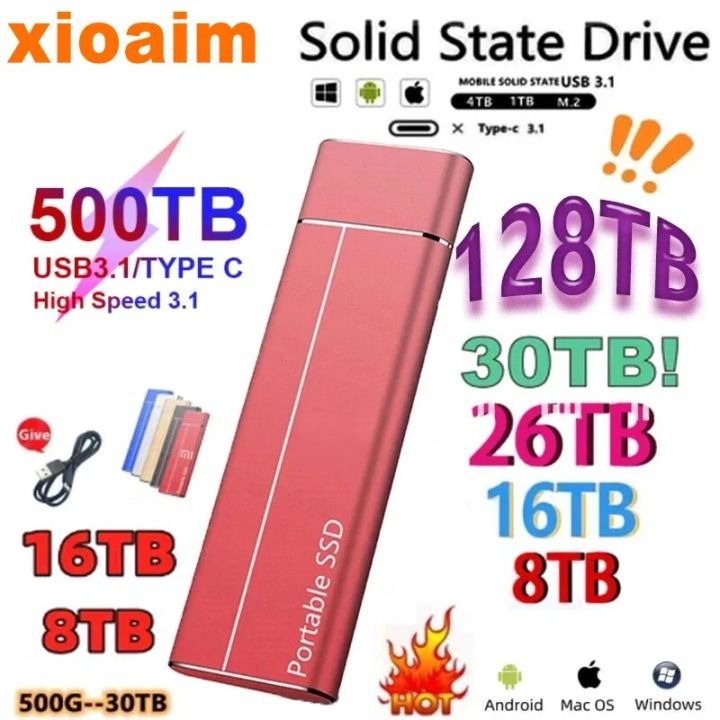 For Xiaomi New 128TB 2TB SSD Hard Drive 16TB 8TB 4TB SSD High Speed External Hard Drive M.2 Drive USB 3.1 Interface Mass Storage
