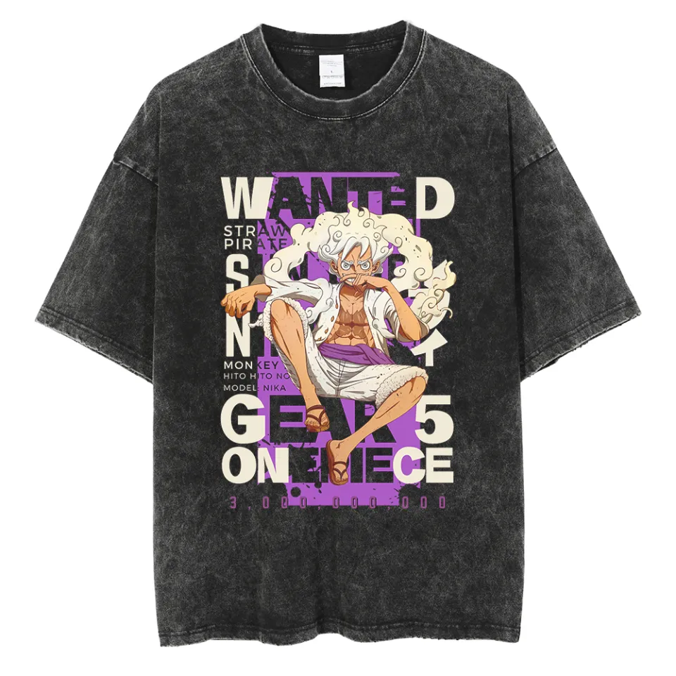 トップス andwang shirt pleatsed mini onepiece ONE PIECE Japanese Anime Vintage Washed Tshirt Hip Hop Oversize