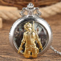 Game PUBG Theme Quartz Pocket Watch 3D Display Pendant Clock with Silver Necklace Chain Souvenir Gift. 