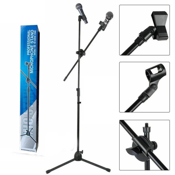 Professional Mic Stand Microphone Stand Tripod Floor Stand Adjustable Microphone Double Clip Mic Stand Holder Stage Microphone Stand