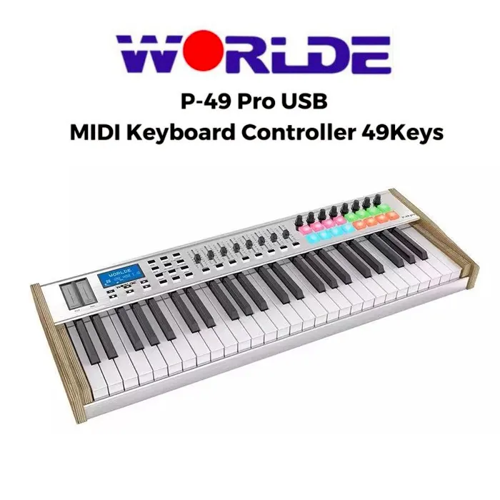 WORLDE P-49Pro USB MIDI Keyboard Controller LCD Display with 49 Semi-weighted Keys 16 RGB Backlit Trigger Pads 8 Assignable Sliders for Music Studio Stage Live Performance