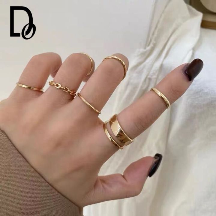 Simple Hip Hop Retro Index Finger Ring Adjustable 7Pcs/Set Rings