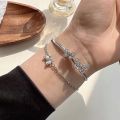 Fashion Hollow Butterfly Bangle Bracelet Silver Color Double Layer Tassel Chain Bracelet For Women Girls. 