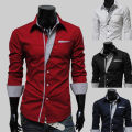 RD Men Fashion Stripe Pocket Decor Long Sleeve Shirtx. 
