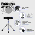 Drummer Throne - Padded Drum Stool for Adults & Kids with Adjustable Height - Round Top Drummer Chair Seat with Foldable Tripod & Anti-Slip Rubber Feet for Beginner & Professional Musician Bird DT10 A Saddle Drum Throne Black Drum set chair drum stool. 