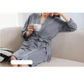 Yfashion Women Men Waffle Robe Trendy 3/4 Sleeves Knee Length Bathrobe With Belt Soft Lightweight Loungewear. 