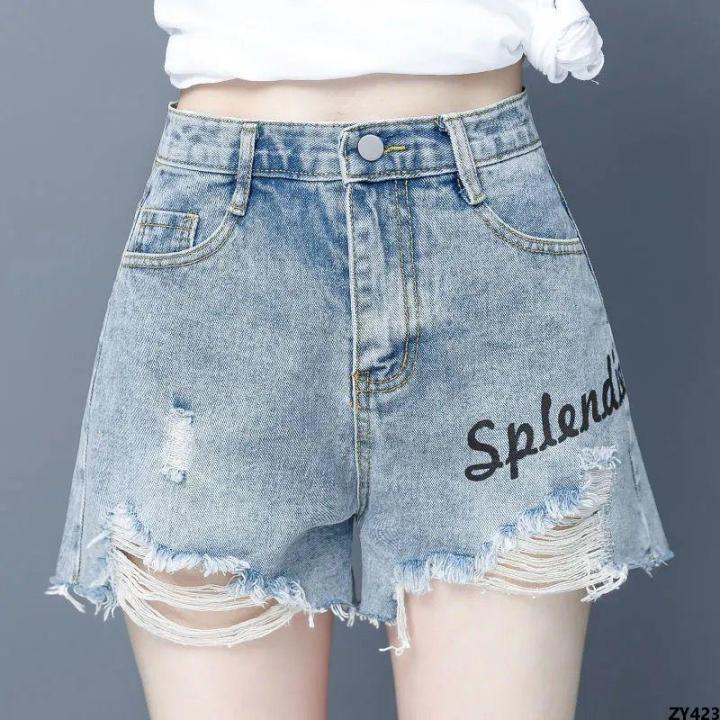 Trendy Women's Ripped High Waist 2024 Summer Thin Versatile Outer New Denim Hot Pants Annual Shorts ins Slimming