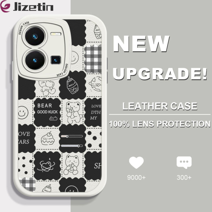 Jizetin for Vivo Y35 Back Cover Bear Daily Activity Lambskin Texture PU Leather Back For Girls Boys Soft Phone Case