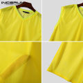 Solid color breathable summer mesh vest men's INCERUN transparent V-neck sleeveless vest beachwear. 