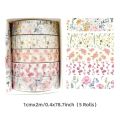 Sweet Journal 5 Rolls Spring Flower Romantic Series Washi Tape Masking Tapes Decorative Sticky Tape for Journaling Diary DIY Crafts Scrapbook. 