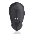 Lady Playing Adult Swim M Restraint Open Face Mask BDS Spandex Lycra Hood Mouth Eyes Headgear Horn Play Slave Toy Man. 