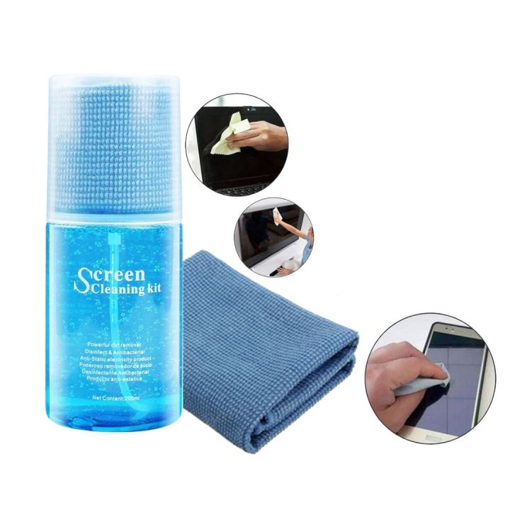 Universal Multipurpose 2 In 1 Magical Laptop Computer LCD CRT Computer Monitor LCD TV Plasm TV Lens Touch-Sensitive Screen Cleaner Mobile Screen Cleaner VCD DVD CD-ROM Fresh Natural Resin Cleaning Micro-Fibre Cloth Kit 200ml