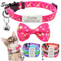 Personalized Cute Cat Collar Name Tag Custom Nameplate Safety Breakaway Star Moon Bowknot Cat Collar Bell Necklace. 