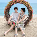 Couple Wear Seaside Vacation Style Beach Backless Lace up Cake Dress Female Male T Shirt You My Dress Trendy Suit. 