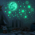 3D Luminous Moon Wall Sticker Fluorescent Glow In The Dark Star Moon Wall Stickers Decals Wallpaper Kids Room Home Decoration. 