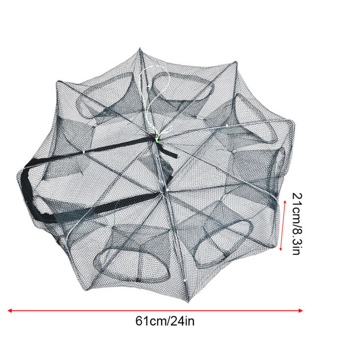 Fishing Net, With Hole Design Trap Cast Dip Cage, Crawfish Net, Folding ​Portable Nylon Steel Wire Crab Net, for Fishing Catching Smelt