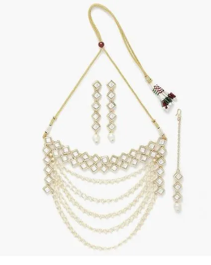 Karatcart%20Gold%20Plated%20Pearl%20Chain%20Kundan%20Necklace%20Set%20for%20Women%20-%20Image%202