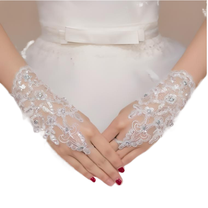 Wedding%20Bridal%20Lace%20Gloves%20Elegant%20Short%20White%20Lace%20Rhinestone%20Women%E2%80%99s%20Fingerless%20Gloves%20Wedding%20Accessories%20100%25%20Polyester%20and%20Rhinestone%20-%20Image%205