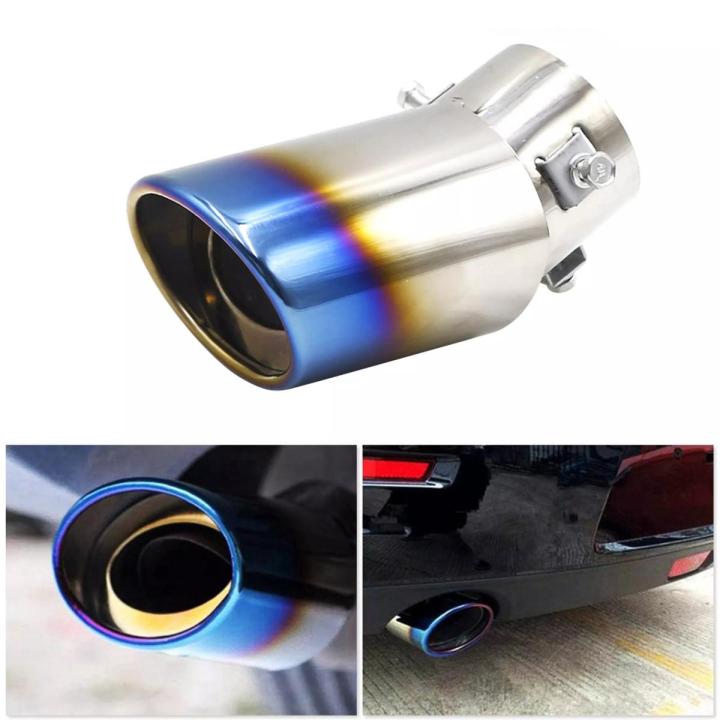 General Motors new exhaust muffler stainless steel car exhaust tail tip pipe cover muffler grilled blue (curved type), suitable for most cars with a diameter of 5.3-3.8Cm