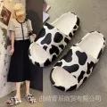 Milk Slippers Cows Pattern Harajuku Style Summer Cow Indoor Home Non-Slip Bathroom Platform Slippers Men's Drooping Feeling. 