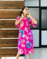 Nessie Black Pink Floral Printed Frock V Neck Bell Sleeve Midi Dress. 