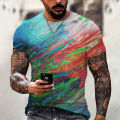 Summer men's short sleeved 3D printed polyester o-neck casual color pattern loose top T-shirt oversized. 